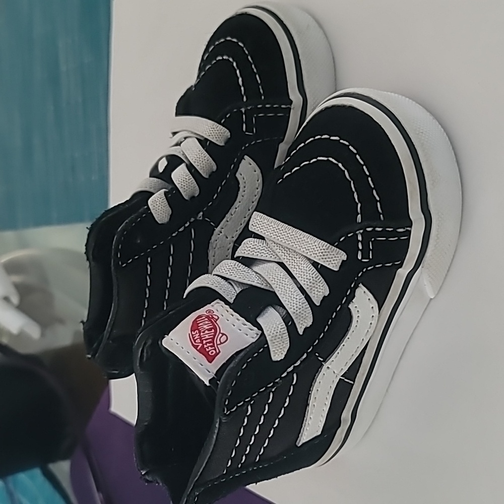 Vans Toddler Shoe Size 4 Black White Leather Sneakers Zip Back Sk8 Hi Zip Kids - Picture 10 of 10